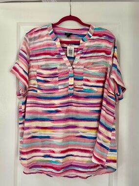 torrid Pink Multicolor Striped V-Neck Short Sleeve Tunic - Harper